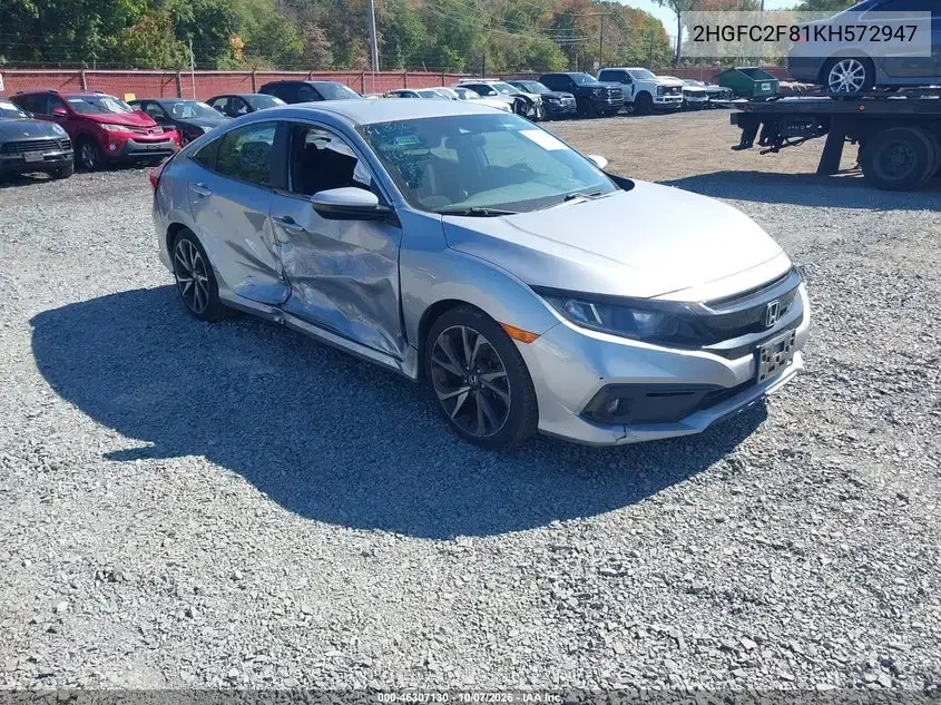 2HGFC2F81KH572947 — 2019 Honda Civic, Правая сторона, фото до ремонта