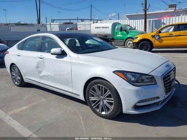 KMHGN4JE9JU216162 — 2018 Genesis G80 3.8, Передняя часть слева (Left Front), фото до ремонта