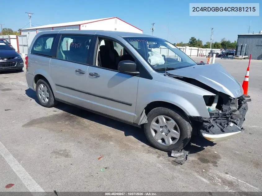 2C4RDGBG4CR381215 — 2012 Dodge Caravan, передняя часть, фото до ремонта