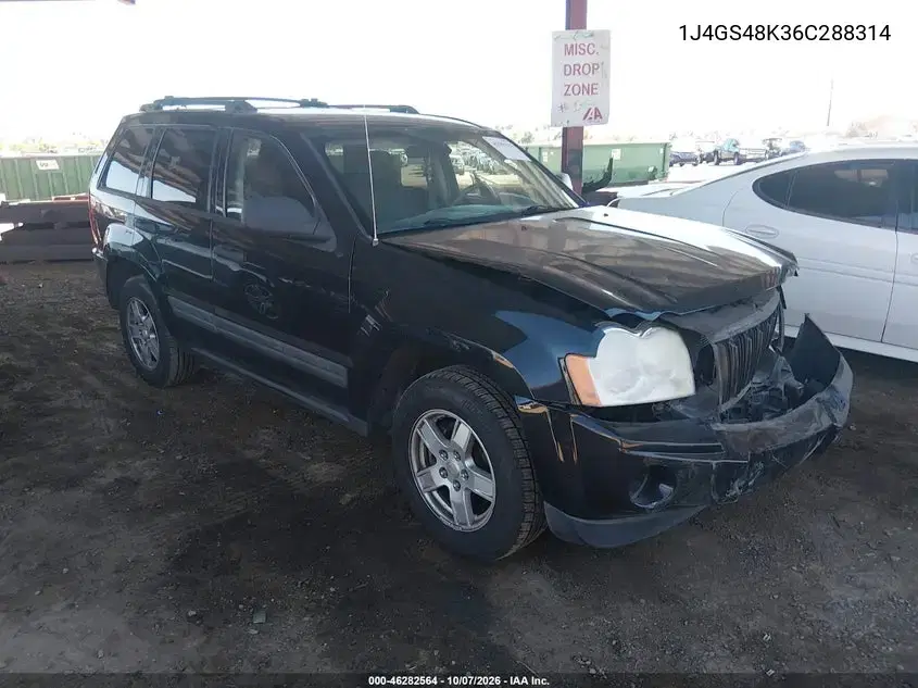 1J4GS48K36C288314 — 2006 Jeep Grand Cherokee, передняя часть, фото до ремонта