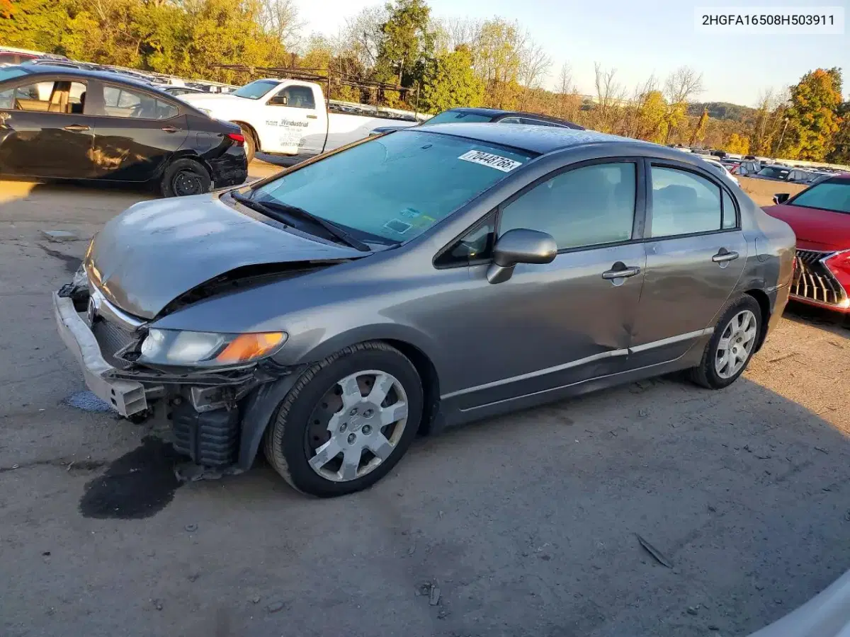 2HGFA16508H503911 — 2008 Honda Civic, передняя часть, фото до ремонта