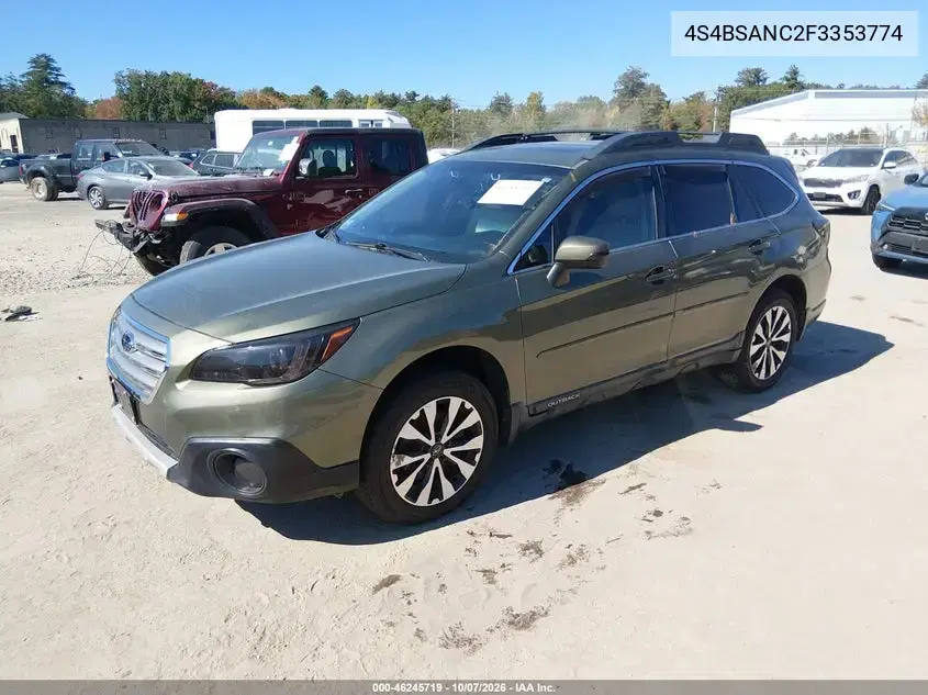 2015 Subaru Outback 2.5I Limited VIN 4S4BSANC2F3353774 фото 3